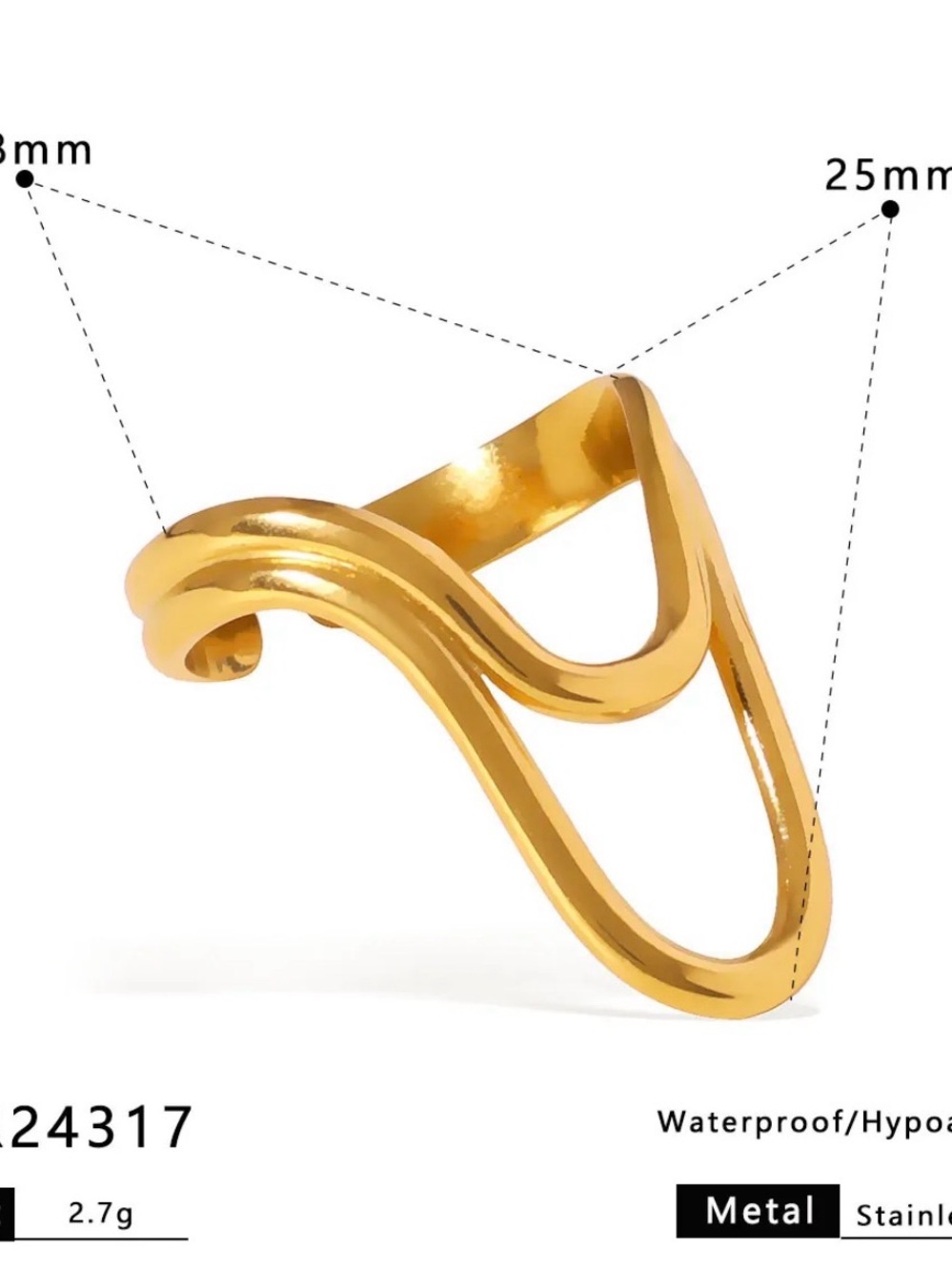 18k Gold plated Wave Open Ring - Women quality jewelry
